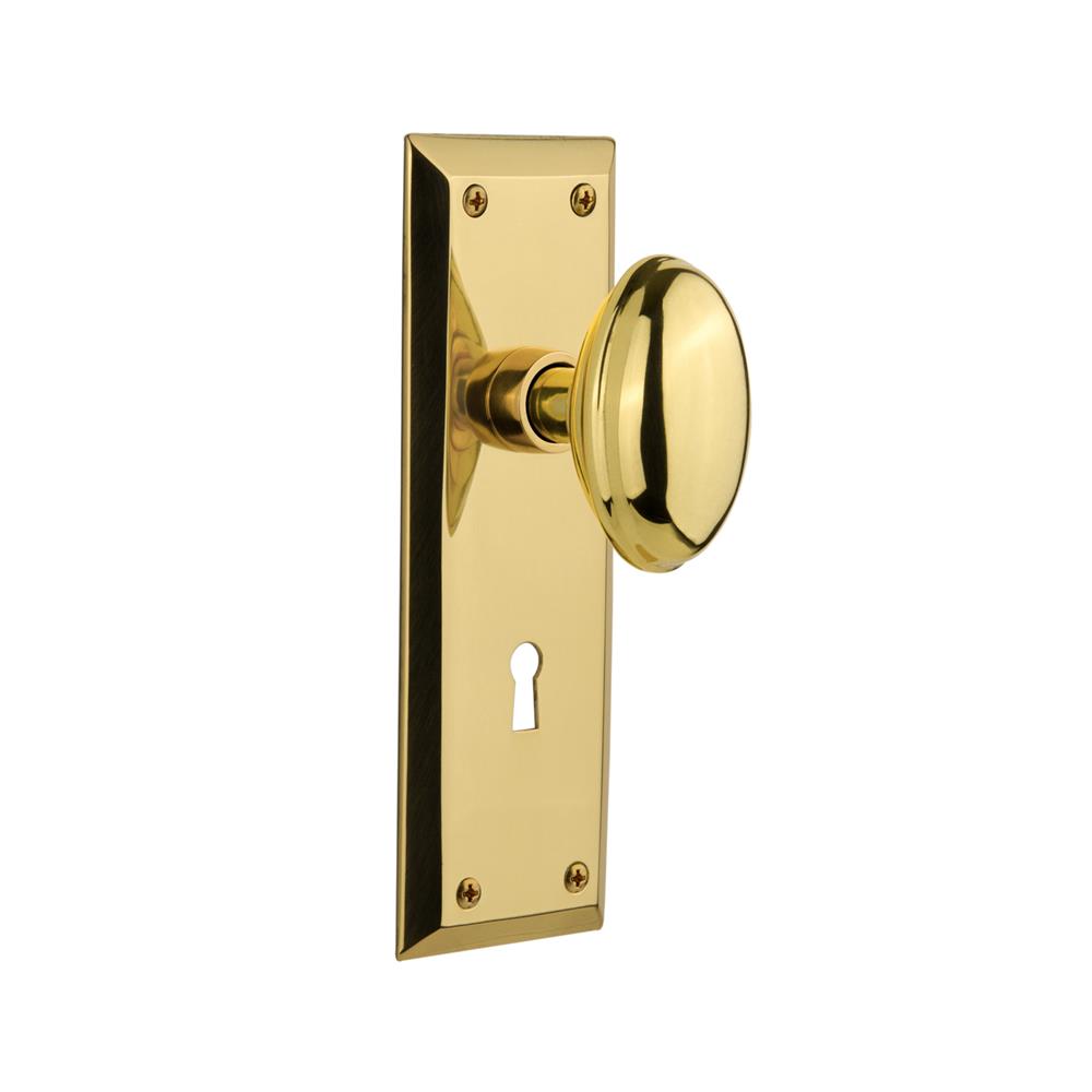 Nostalgic Warehouse NYKHOM Double Dummy Knob New York Plate with Homestead Knob and Keyhole in Unlacquered Brass